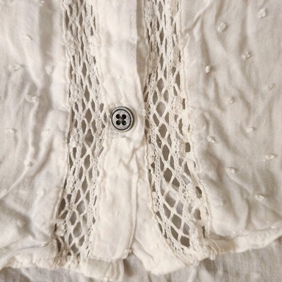 Free People sz S Swiss Dot Everyday Every Girl Lace Top Button Down Blouse Rayon - Picture 13 of 16